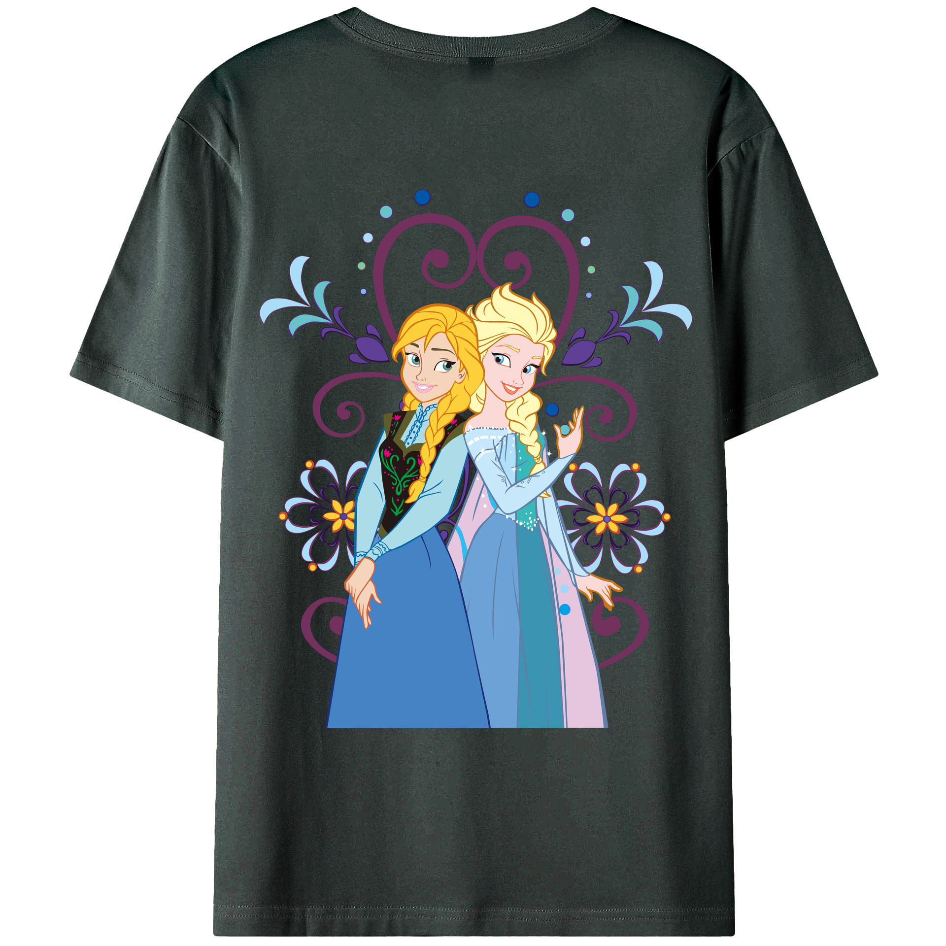 （画像用） アナと雪の女王 アンナ エルサ Frozen Anna Elsa 綿100％ メンズ半袖Tシャツ（バックプリント） 通気性
